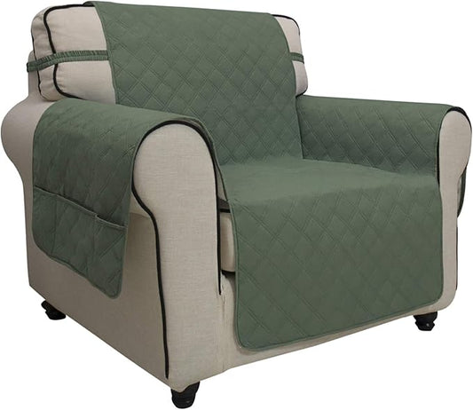 Easy-Going Sofa Slipcover Chair Cover Waterproof Couch Cover Washable Sofa Cover Non-Slip Fabric Furniture Protector with Pocket for Pets Covers Pets Kids Children Dog Cat (Chair, Greyish Green)