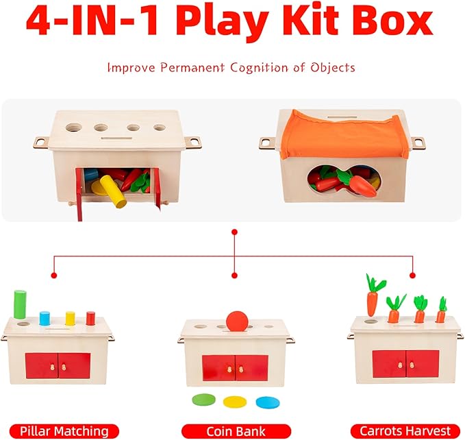 Adena Montessori Play Kit for 11-12 Months Baby,7 in 1 Learning Educational Toys for Toddler,Include Multi-Shapes Puzzle,Ball Tracker,Wooden Shapes Drop and More,Christmas Birthday Gift for Boys Girl