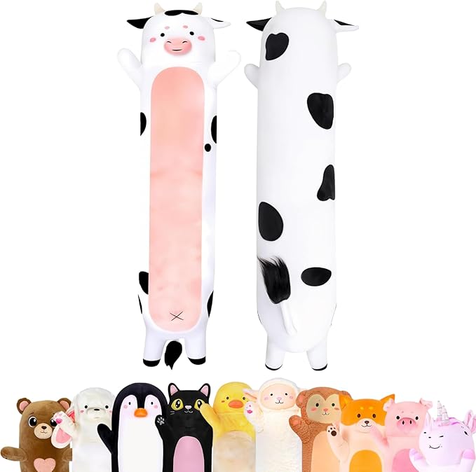Cow Print Plush Body Pillow for Kids | Long Stuffed Animal Cuddle Pillow | Soft Hugging Toy | Plushie Gift for Girls & Boys | Long Plush Body Pillow for Sleep & Comfort | Small, 23 Inches