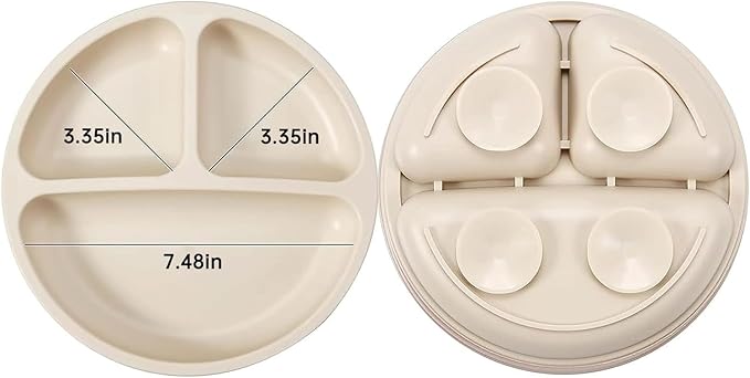 PandaEar Silicone Baby Feeding Set, 2 Pack - Divided Suction Plate, 2 Tiny Cup with Spoons, BPA Free, Light Tan/Pink