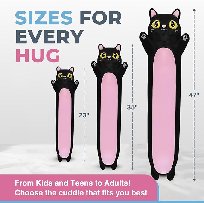Black Cat Plush Body Pillow for Kids | Long Stuffed Animal Cuddle Pillow | Soft Hugging Toy | Plushie Gift for Girls & Boys | Long Plush Body Pillow for Sleep & Comfort | Large, 47 Inches