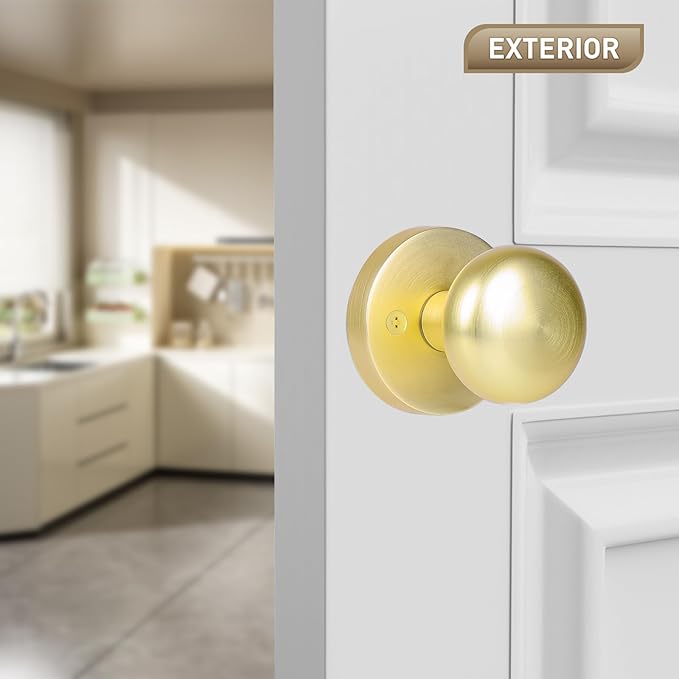 Dummy Door Knobs Interior, Gold/Brass Door Knobs, Vintage Non-Locking Inactive Door Handle for Closet and Bifold, 2 Pack