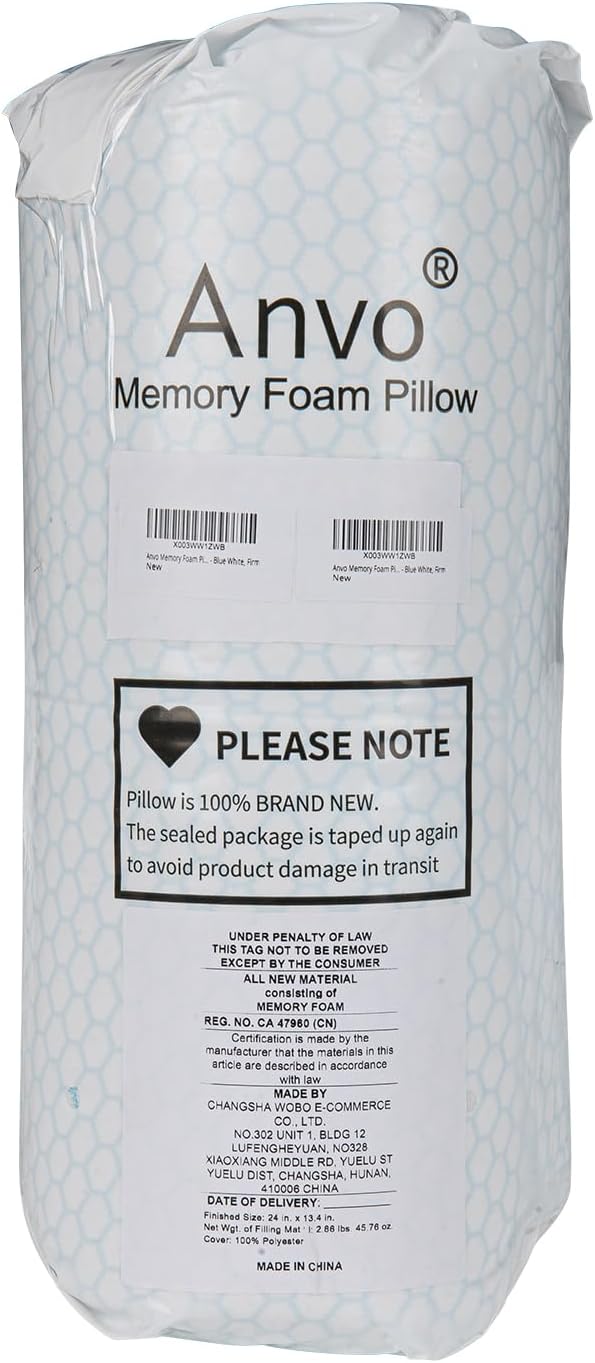 Anvo Memory Foam Pillow, Neck Contour Cervical Orthopedic Bed Pillow for Sleeping Side Back Stomach Sleeper, Ergonomic Design for Neck and Shoulder Pain Relief, Cyan, Firm