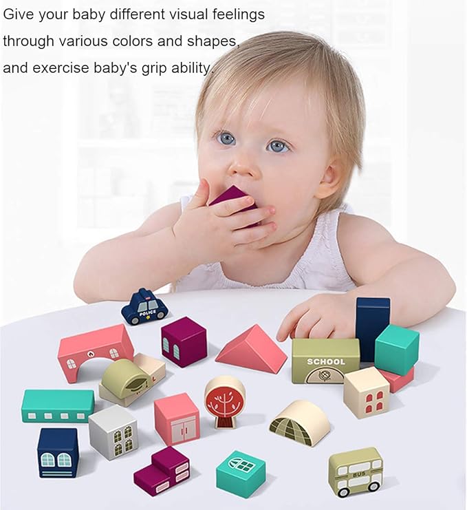 120PCS Wooden Blocks, Preschool Learning Educational Toys, Wooden Toddler Toys with City Map Construction, Stacking Blocks for 3+ Years Old Kids Boys Girls Children (Multicolored)