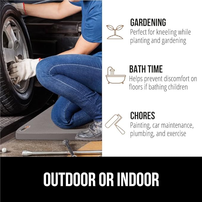 GORILLA GRIP Extra Thick Patent Pending Soft Foam Kneeling Pad, 2 PK, Supportive Large Cushion Knee Pads for Gardening, Baby Bath, Dirt and Water Resistant, Workout and Garden Supplies, 17.5x11, Gray