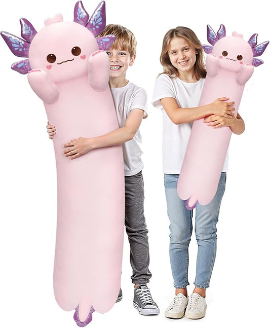 Mewaii Artist-Designed Ultra Soft Long Plush Body Pillow, Extra Stuffing for Comfort, Premium Quality Stuffed Animal Gift for Girlfriend or Axolotl Lovers (Pink Axolotl Body Pillow 44 Inch)