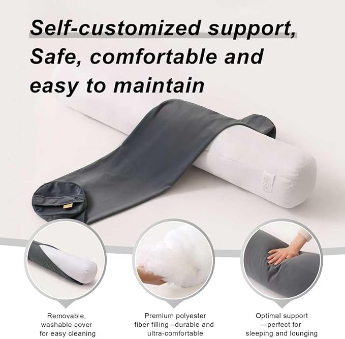 Bolster Pillow for Bed – Long Round Body Pillow for Adults, Cuddle Pillow for Sleeping, Full-Length Support,59 x 7.87 Inches,Charcoal Gray