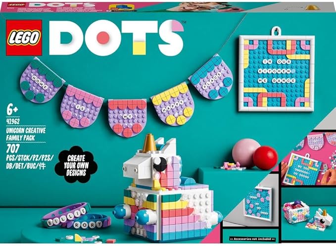 LEGO DOTS Unicorn Creative Family Set, 5in1 Toys with Letter Board, Bracelet Making Craft Set, Creative Hobby for Girls and Boys from 6 Years 41962