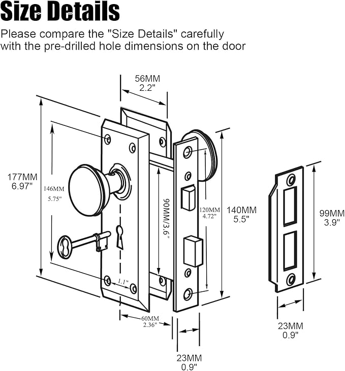 3 Pack Mortise Lock Set for Interior Door, White Door Knobs with Lock and Skeleton Key, Vintage Door Knobs for Old Style Doors