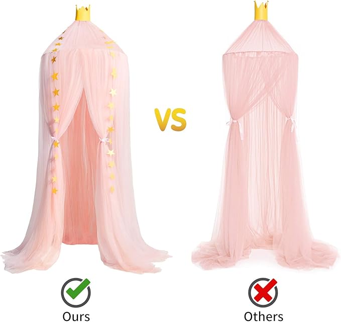 Jolitac Princess Bed Canopy for Girls Room Decor Round Lace Mosquito Net Play Tent Reading Nook Canopies Yarn Girl Dome Netting Castle (Pink)