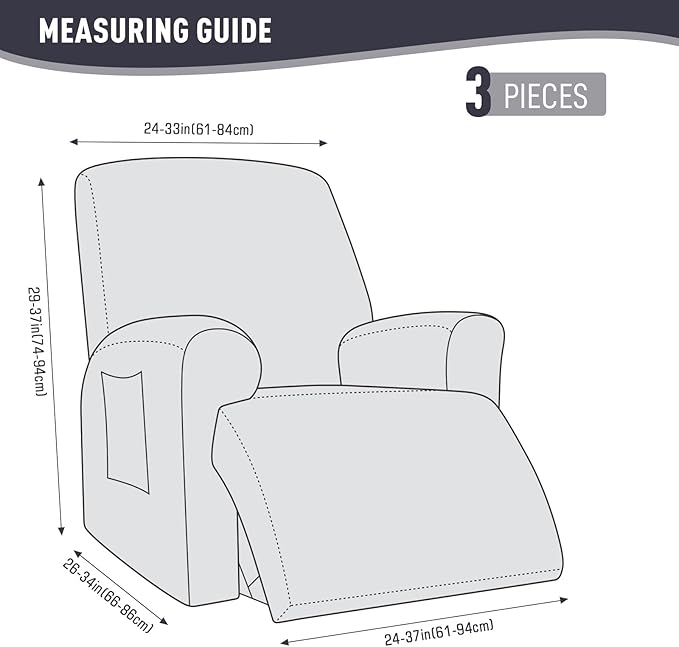 KinCam Recliner Covers, Stretch Reclining Chair Covers, Recliner Sofa Slipcovers Stripe Jacquard Recliner Couch Covers Furniture Protector Covers for Pet Kid (1 Seater, Dark Gray)