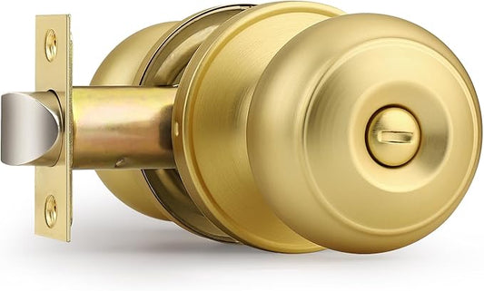 Probrico Gold Door Knobs for Bedroom Bathroom, Interior Door Knob with Round Ball, Brushed Brass Privacy Door Knob, 1 Pack