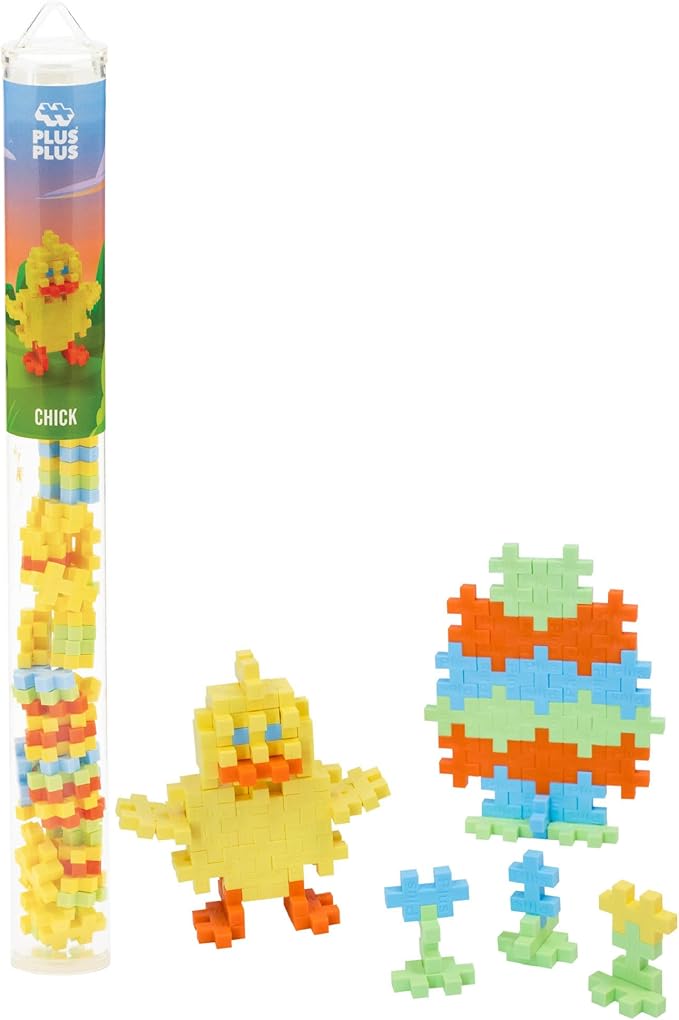 PLUS PLUS 3D Puzzle Building Block Set, 70 Mini Interlocking Pieces, Fun Holiday Activities for Kids - Chick Mini Maker Tube