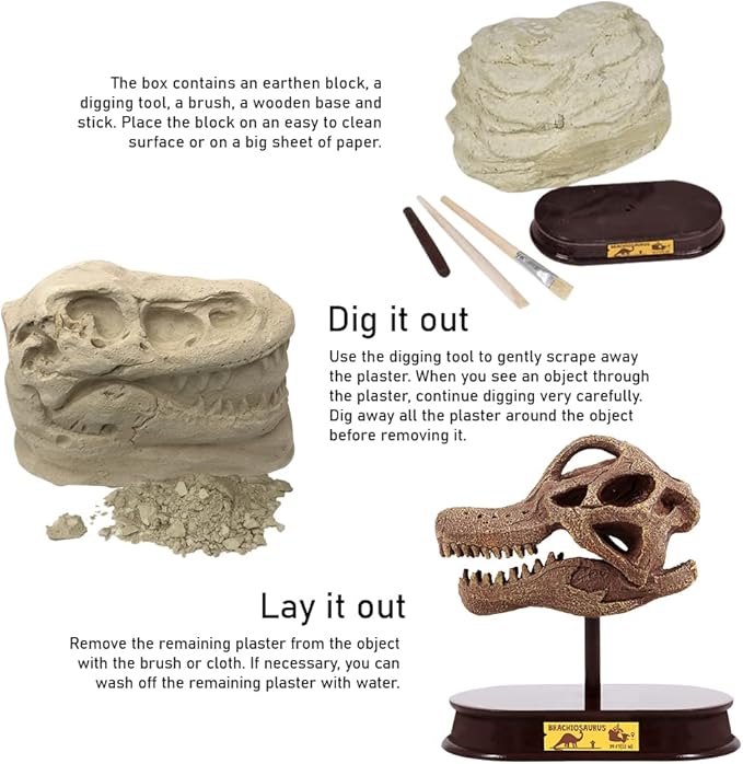 ArtCreativity Dinosaur Excavation Kit for Kids, Brachiosaurus Skull Excavating Set with Fossil Digging Tools and Stand, Fun Science Activity Toy, Educational Dinosaur Gift for Boys and Girls