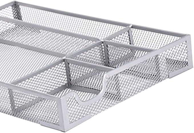 ZJchao Drawer Organizer, Desk Organizer, with Non Slip Rubber Pads Metal Mesh 5 Compartments Storage Tray for Home and Office Use (Silver)