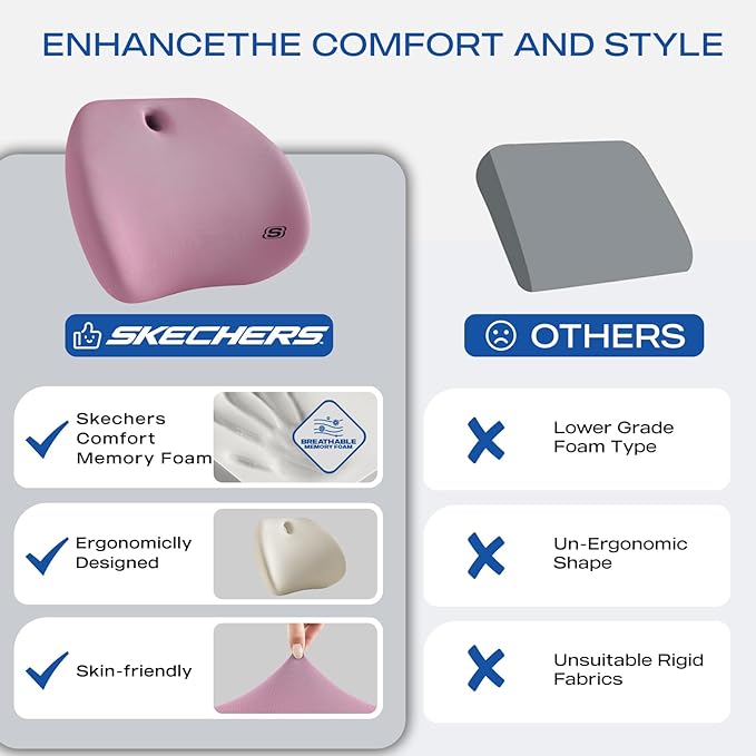 Skechers Lumbar Support Pillow for Office Chair,Memory Foam Lumbar Pillow,Lower Back Pain Relief Lumbar Pillow,Ergonomic Design Back Support Pillow for Office Chair,Car,Home,Travel,Purple