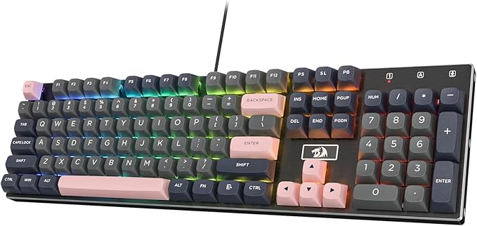 Redragon K556 SE Wired Gaming Keyboard, 104 Keys Hot-Swap Mechanical Keyboard w/Original Aluminum Base, Upgraded Socket, Noise Dampening Kit, PBT Keycaps & Custom Linear Switch, Dawn Sakura Color