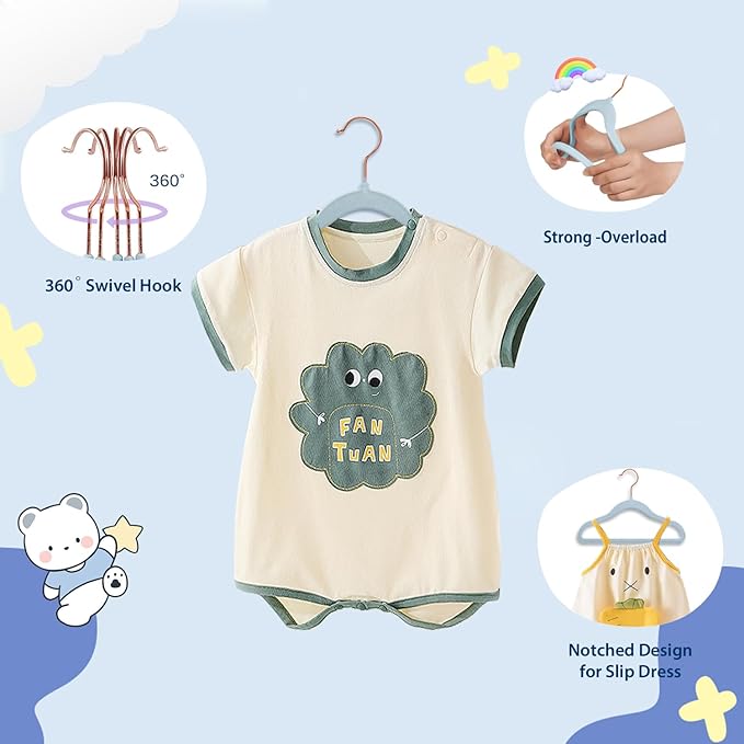 Baby Velvet Hangers, 52 Packs Kids Clothes Hangers, Non-Slip Childrens Hangers with Shoulder Notches, Storage Organizer Clothing Hangers for Infant and Toddler Blue (Rose Gold Hook)