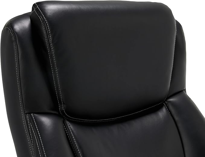 La-Z-Boy Delano Big & Tall Executive Office Chair, High Back Ergonomic Lumbar Support, Bonded Leather, Black with Mahogany Wood Finish