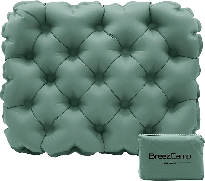 BreezCamp Inflatable Seat Cushion, Lightweight Stadium Seat Pad, Camping Accessories Chair Pad for Airplane Travel, Hiking, Climbing, Home and Office,Olive Green