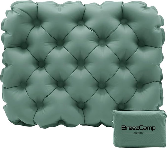 BreezCamp Inflatable Seat Cushion, Lightweight Stadium Seat Pad, Camping Accessories Chair Pad for Airplane Travel, Hiking, Climbing, Home and Office,Olive Green