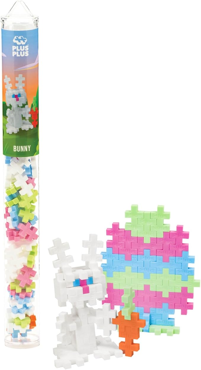 PLUS PLUS 3D Puzzle Building Block Set, 70 Mini Interlocking Pieces, Fun Holiday Activities for Kids - Bunny Mini Maker Tube