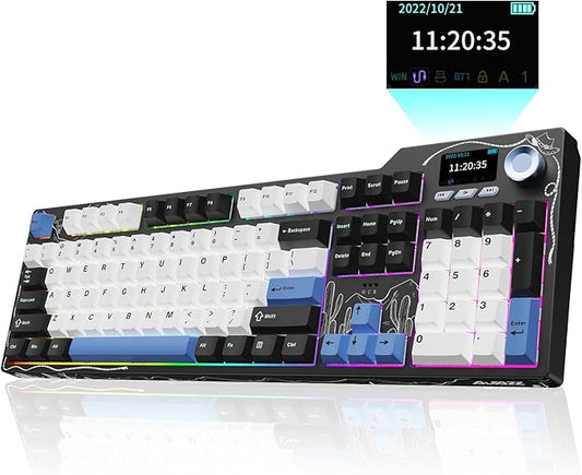 NACODEX AK35I V4 Customizable Wireless Gaming Mechanical Keyboard, Wired/Wireless 2.4G/BT, Gasket Structure, 10000mAh Battery, Full-Color RGB, 1.14-inch Color Screen, Knob, Multi-Function Keys.