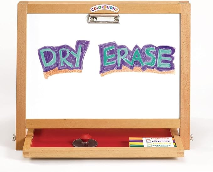 Colorations Tabletop Easel Featuring Magnetic Dry Erase Board, Chalkboard and Clips to Hold Paper (Item # Teasel)