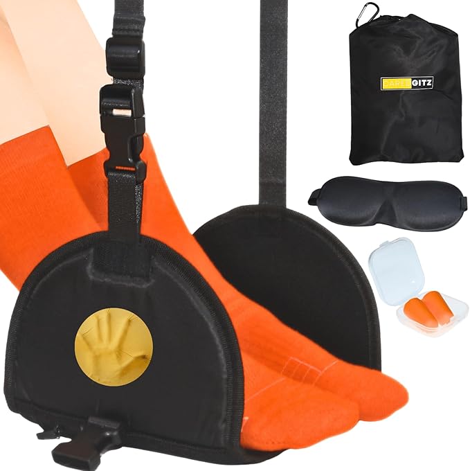Foot Hammock for Plane Travel - Airplane Leg Hammock, Foot Sling for Traveling, Airplane Foot Rest with Rigid Base, Plane Leg Rest with Soft Foam, Air Travel Essentials for Flying