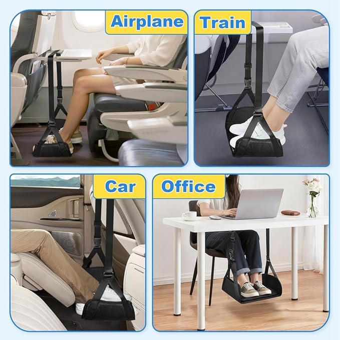 Bloepum Airplane Foot Hammock for Plane Travel, Detachable Bamboo Airplane Foot Rest for Long Flight, Desk Foot Hammock