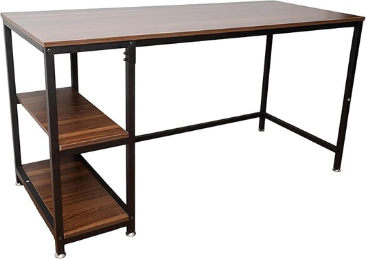 OLYMP XXI Modern & Industrial Computer Desk, Home Office Desk with Storage Shelves, Wood Study Writing Table for Bedroom, Living Room, Dark Brown, 55 Inch