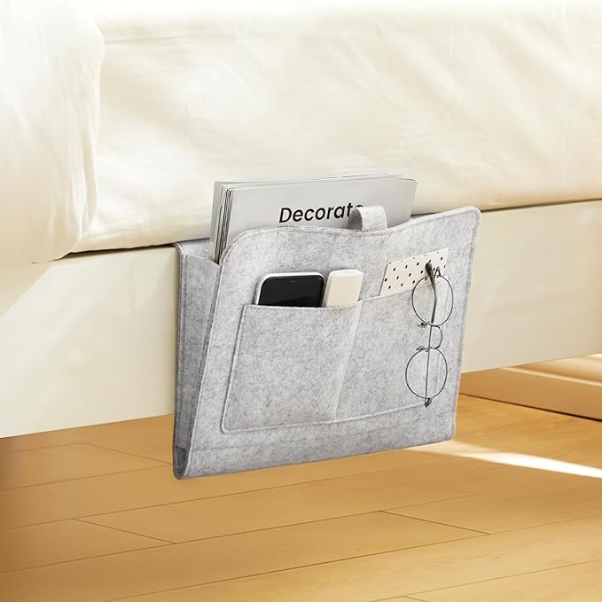 YOUDENOVA Bedside Caddy, Bedside Organizer for Dorm Room, Bunk Bed, Light Grey