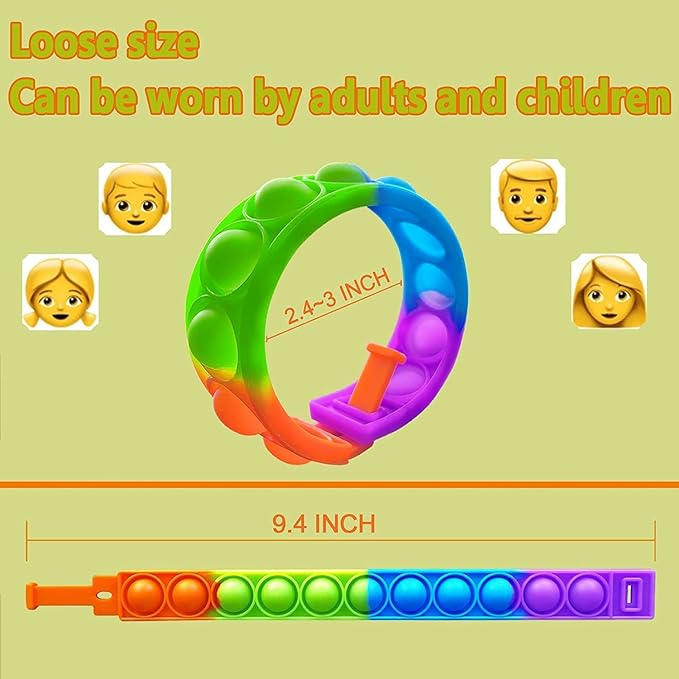 80 Pcs Random Pop Fidget Toy Fidget Bracelet, Wearable Push Poping Bubble Sensory Toys Stress Relief Finger Press Silicone Wristband for Kids and Adults ADHD ADD Autism Anxiety