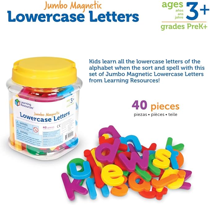 Learning Resources Jumbo Magnetic Lowercase Letters, Develops Letter and Color Recognition Skills, ABC for Kids, Alphabet, Educational Toys for Toddlers, Set of 40 Pieces, Ages 3+
