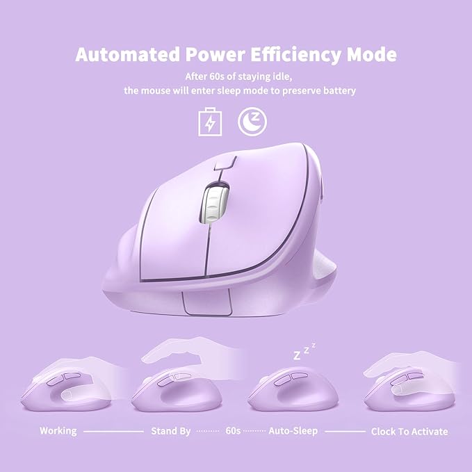 Ergonomic Wireless Mouse with USB Receiver for PC Computer, Laptop and Desktop, Ergo Mouse Vertical with Silent Clicks Long Battery Life, Up to 1600 DPI & 1 AA Battery Powered, Purple