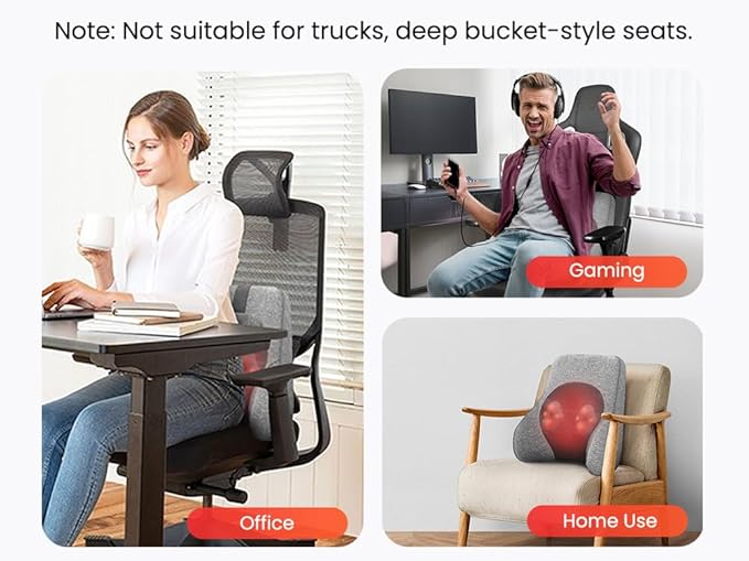 COMFIER Back Lumbar Support Pillow for Office,Car,Heated Back Support with 4 Shiatsu Massage Heads & Heating Function, Memory Foam Lumbar Pillow for Computer Gaming Chair-Gray