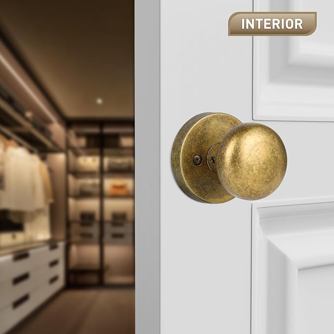 Dummy Door Knobs Interior, Antique Brass Bronze Door Knobs, Vintage Non-Locking Inactive Door Handle for Closet and Bifold, 2 Pack