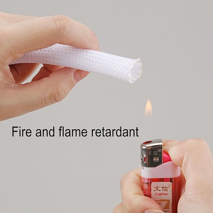 3/4"-50ft Extra-Long Braided Cable Sleeve Protector - Self-Wrapping Pet-Proof Wire Loom for Home Theater, Office, Car Engine, Chew-Resistant Cord Cover, White