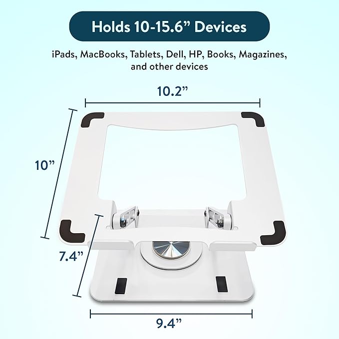 Uncaged Ergonomics Swivel Laptop Stand for Desk, Adjustable Computer iPad Stand for Desk w/ 360 Rotation, Portable Laptop Holder for Home Office Ergonomic Supplies (White)
