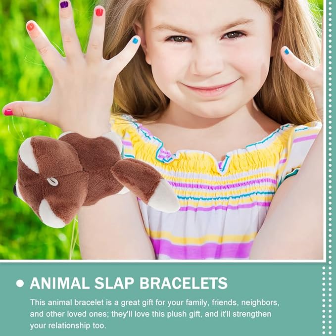 LOGOFUN 2Pcs Plush Dog Slap Bracelet Puppy Stuffed Animal Hug Slap Bracelet Birthday Party Favor (Brown)