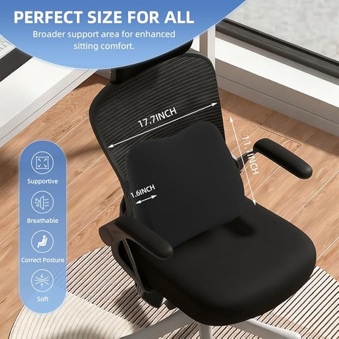 Lumbar Support Pillow for Office Chair, Memory Foam Lumbar Pillow for Lower Back Pain Relief - Black (xiaoyaokaoblack)