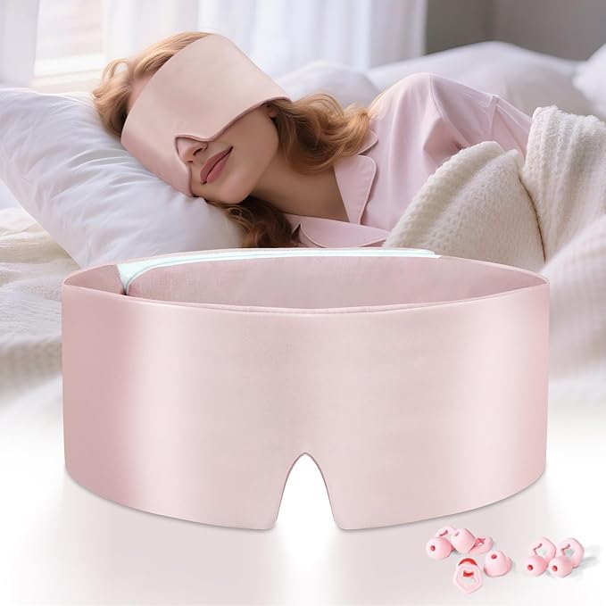 Warmcuddly Sleep Mask for Women Blackout: Reversible Dual-Sided Eye Mask with Adjustable Band - Soft Cotton and Silky Cooling Blindfold for Travel Nap Meditation （Pink）