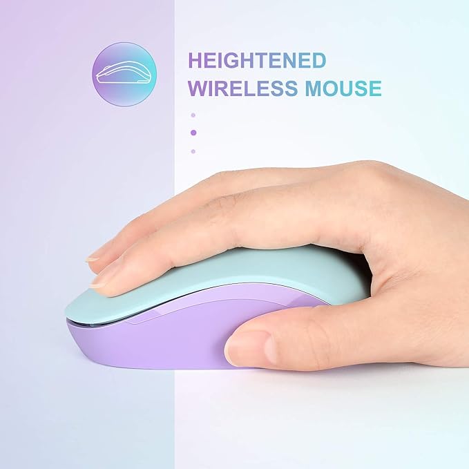 seenda Wireless Mouse, 2.4G Noiseless Mouse with USB Receiver Portable Computer Mice for PC, Tablet, Laptop - Mint Green&Purple