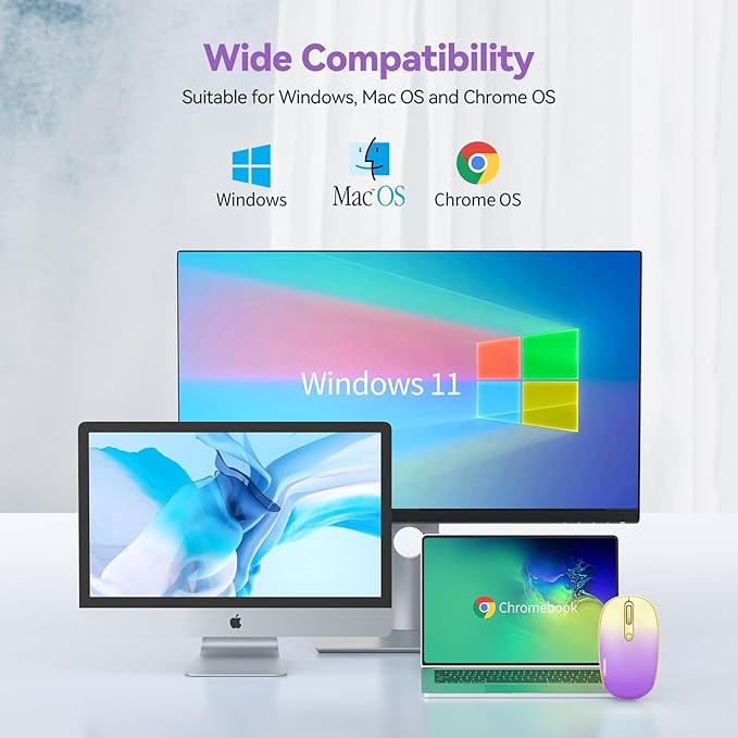 TECKNET Wireless Mouse, 2.4G Quiet Computer Mouse with USB Receiver, 4 Buttons Portable Cordless Mice for Chromebook, Laptop, PC, Mac, 800/1200/1600 DPI - Pink-Yellow Gradient