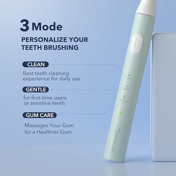 ARISSON Sonic Electric Toothbrush for Adults and Kids, 40,000 VPM Power Toothbrush, 1.5H Fast Charge Ultrasonic Electric Toothbrushes with 2 Minutes Smart Timer, White on Powder Blue