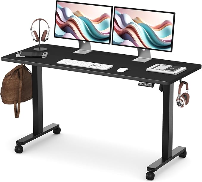 Monomi 59 inch Electric Standing Desk with Memory Preset, Adjustable Height Standing Desk for Home Office & Gaming, Large Computer Desk with Anti-Collision, Black