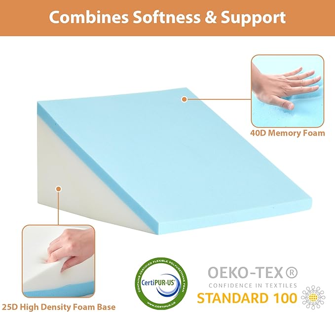 3PCS Wedge Pillow Set for After Surgery, Wedge Pillow for Acid Reflux Relief, Bed Wedge Pillow With Adjustable 9&12inch for Headboard,Sleeping, Orthopedic Memory Foam for Neck&Back Support, White/Grey