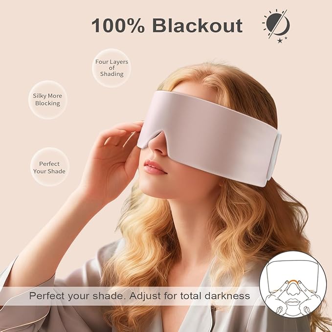 Warmcuddly Sleep Mask for Women Blackout: Reversible Dual-Sided Eye Mask with Adjustable Band - Soft Cotton and Silky Cooling Blindfold for Travel Nap Meditation （Pink）