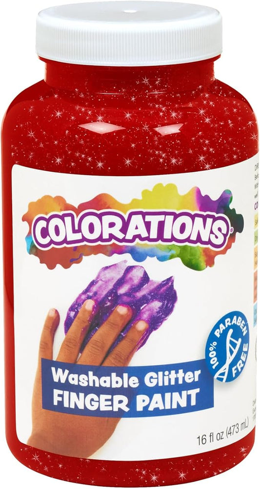 Colorations® Red Washable Glitter Finger Paint, 16oz, Paint, Washable Paint, Finger Paint, Kids Paint, Washable Paint For Kids, Finger Paints For Toddlers Non-Toxic, Tempera Paint, Toddler Paint