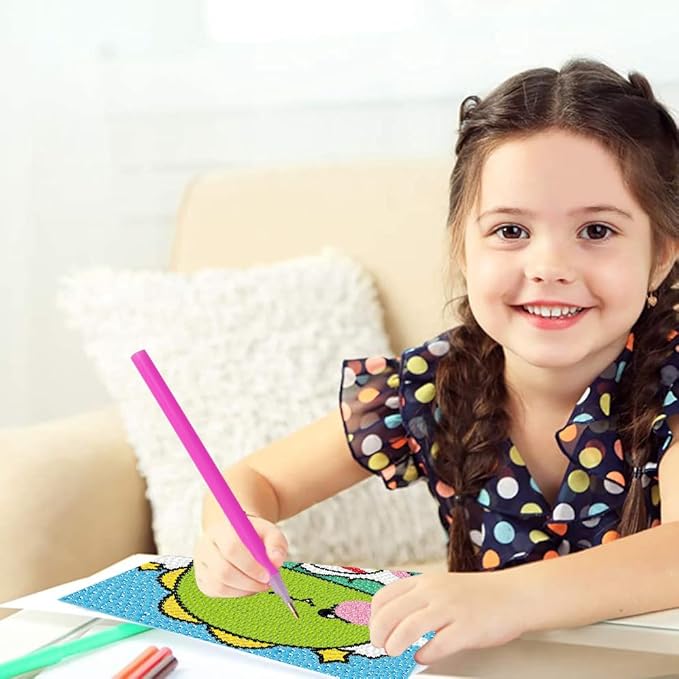 FQOVKYN 4 Pcs Cute Animals Diamond Art Kits for Kids Age 6-12, DIY Cartoon Dinosaur Diamond Art Painting for Adults Beginner, 5D Kids' Mosaic Kits Full Round Drill Gem Art for Kids 6X6 inch